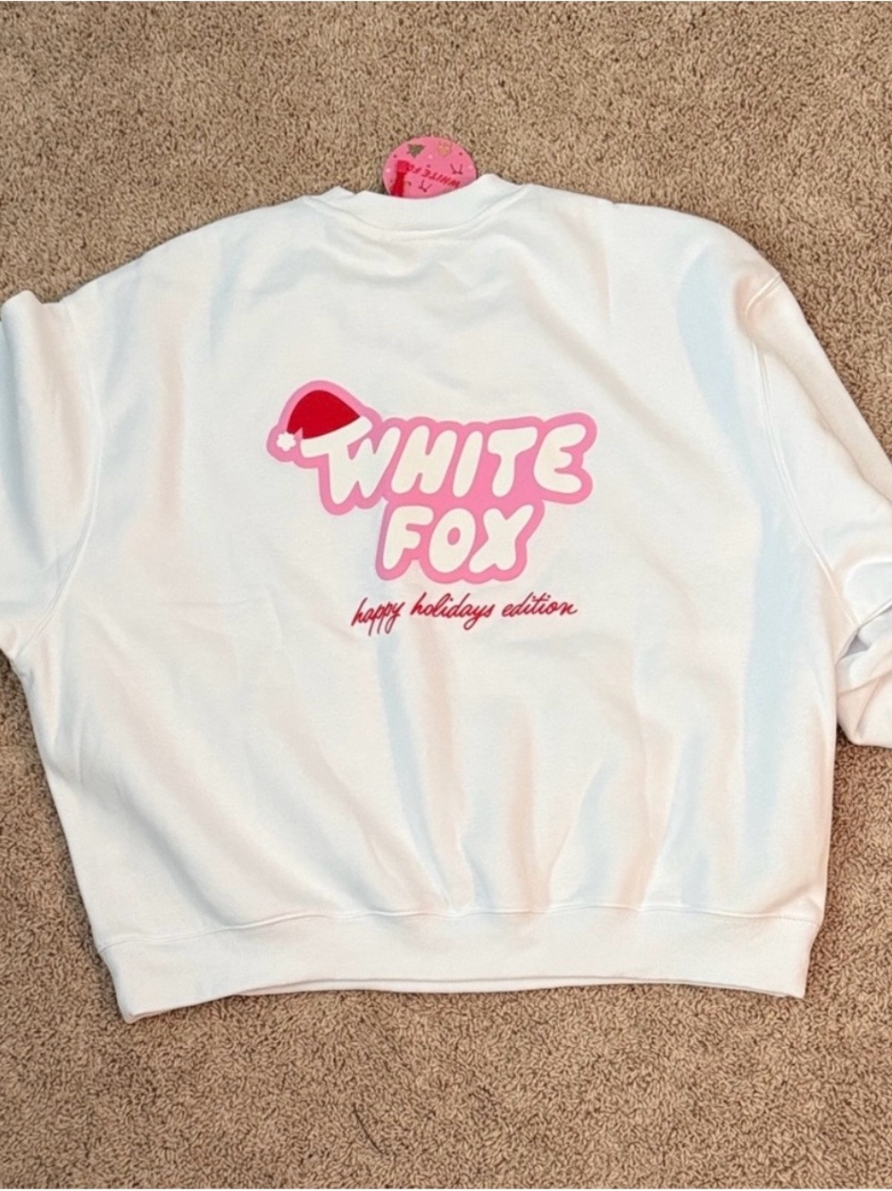 White Fox Boutique NWT White and Pink Holiday Sweatshirt M/L